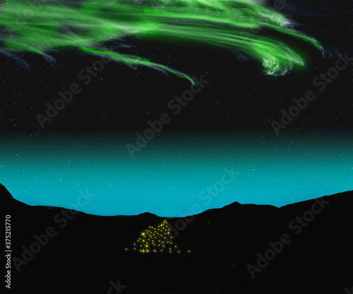 Fototapeta Naklejka Na Ścianę i Meble -  Northern lights or the auroa borealis over a valley'