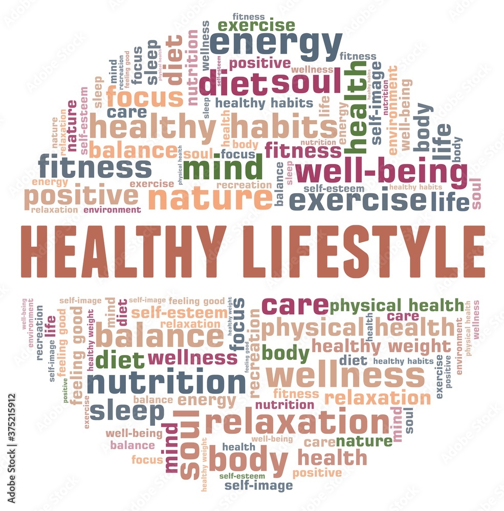 Healthy lifestyle vector illustration word cloud isolated on a white background. Healthy lifestyle vector illustration word cloud isolated on a white background.