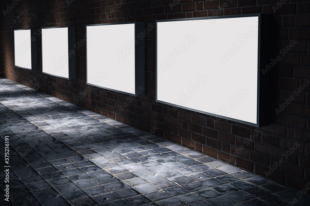 Mock up banner media light box in red brick wall public building space texture background Mock up banner media light box in red brick wall public building space texture background