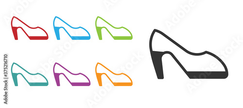Black Woman shoe with high heel icon isolated on white background. Set icons colorful. Vector.