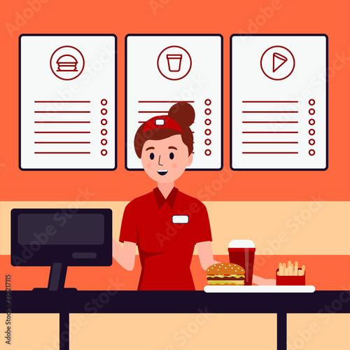 Fast food worker vector illustration