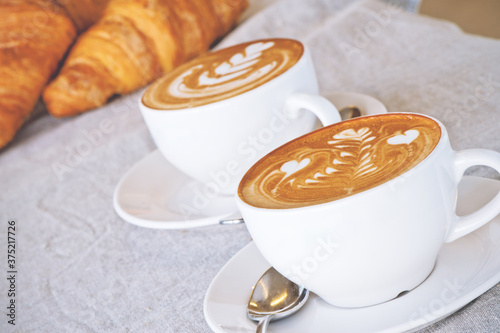 coffee, flat white with crossaints