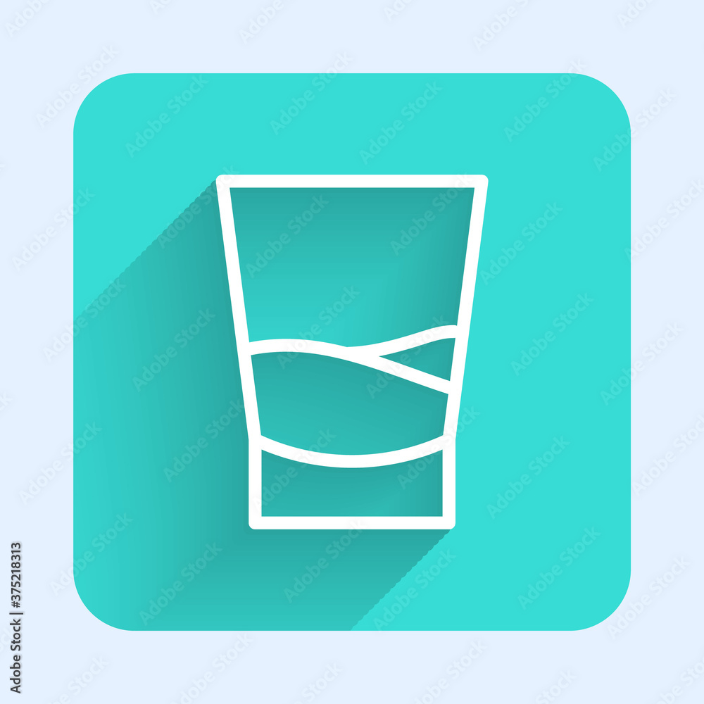 White line Glass of vodka icon isolated with long shadow. Green square button. Vector Illustration. White line Glass of vodka icon isolated with long shadow. Green square button. Vector Illustration.