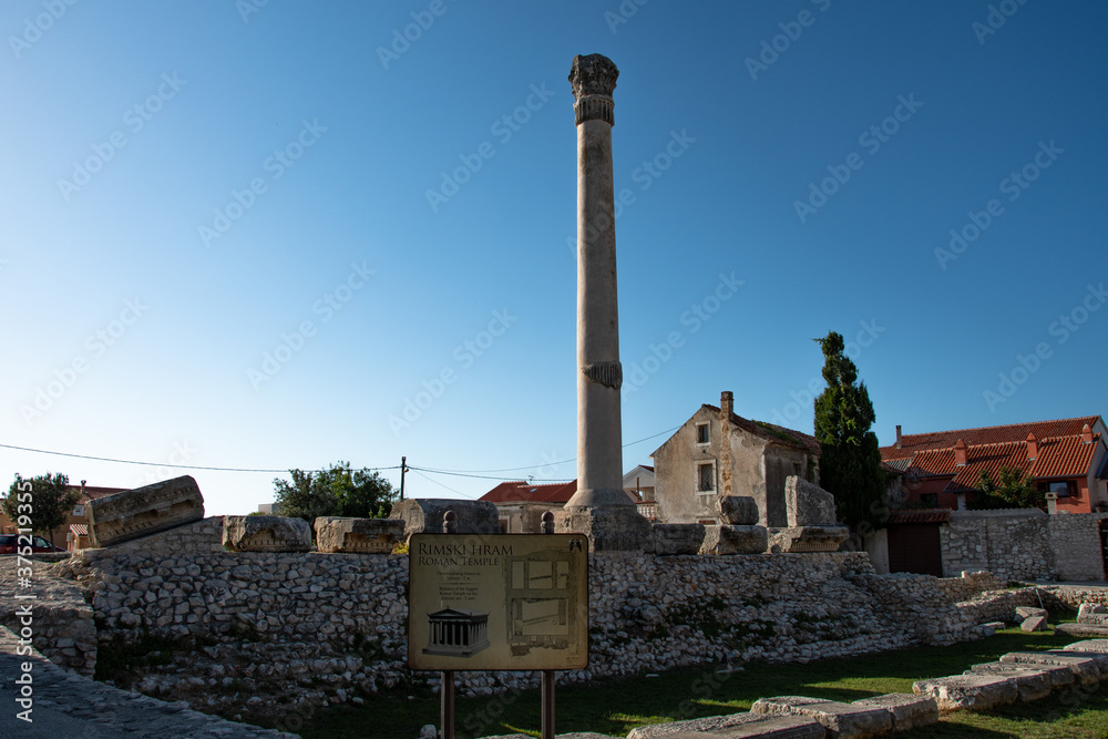 Archaeological remains of Roman temple in the centre of Nin. NIN, CROATIA - June 2020