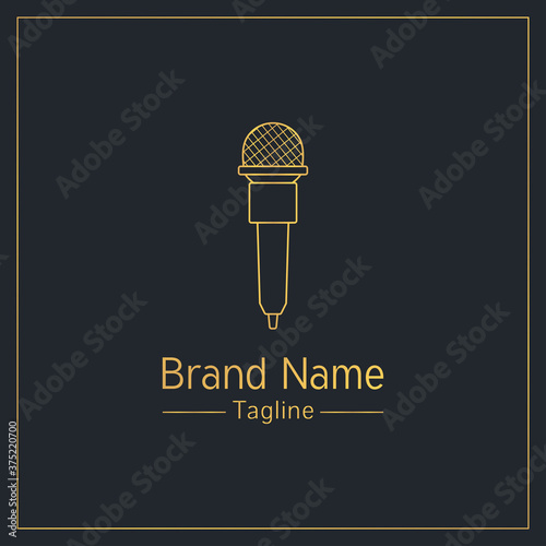 Microphone golden outline logo design template