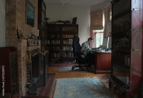 woman works in home office