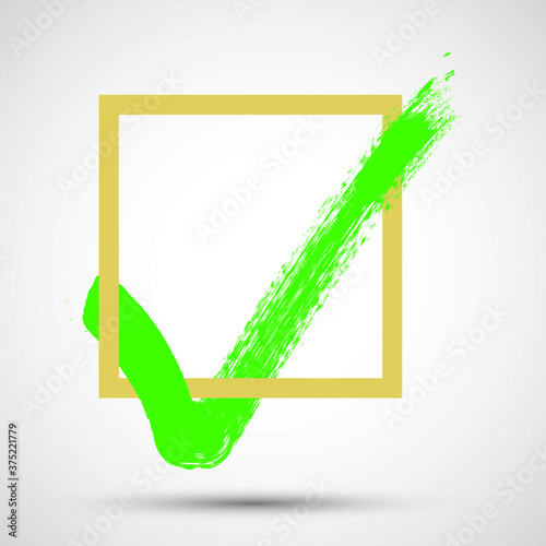 Check Marks . Approval  Sign . Curved  Brush Strokes in Box . Vector