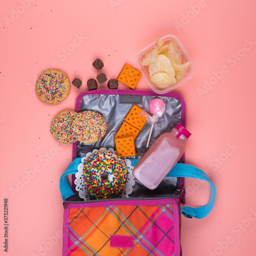 Child's Lunch Sack Spilled Open to Reveal Their Meal