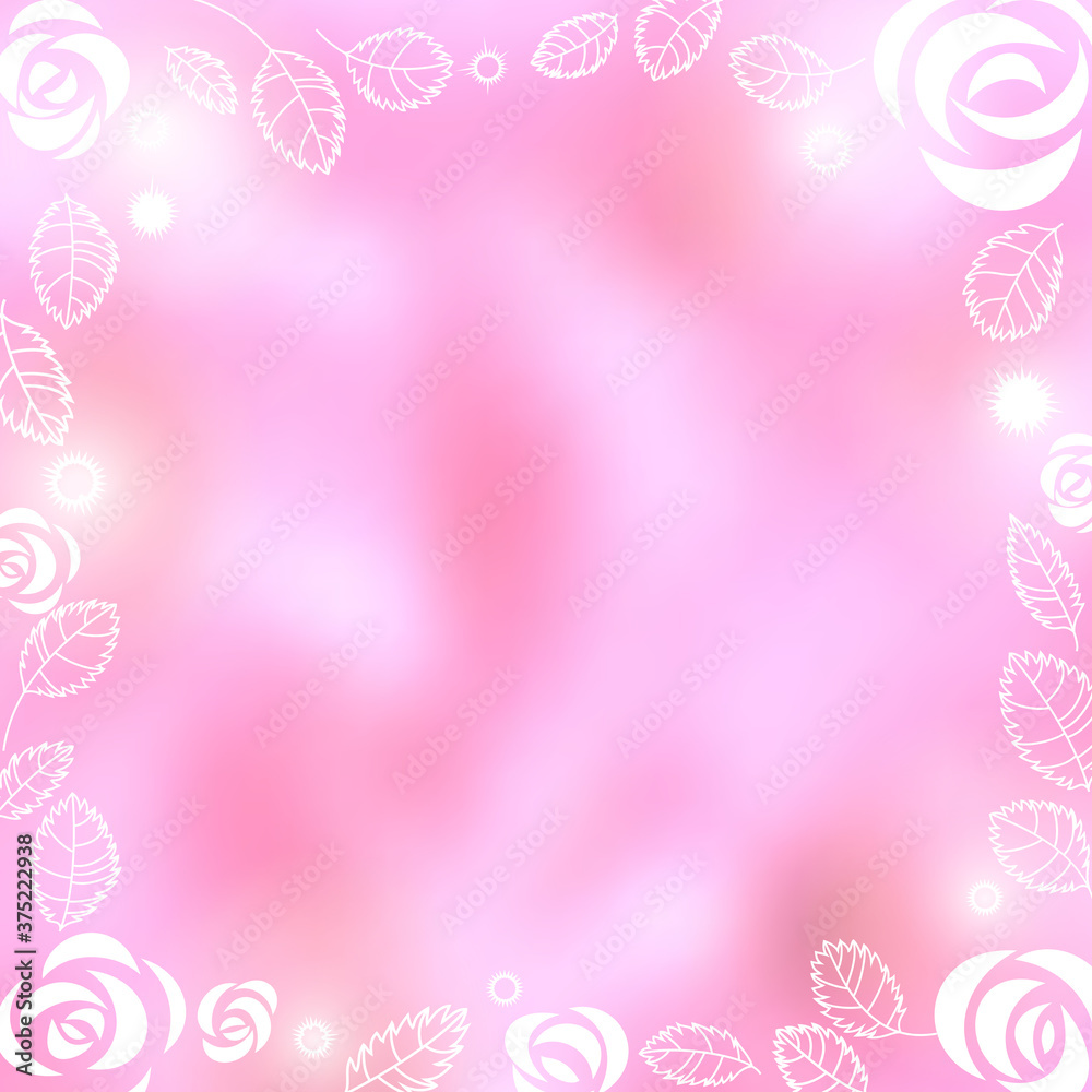 Romantic pink background with frame of roses