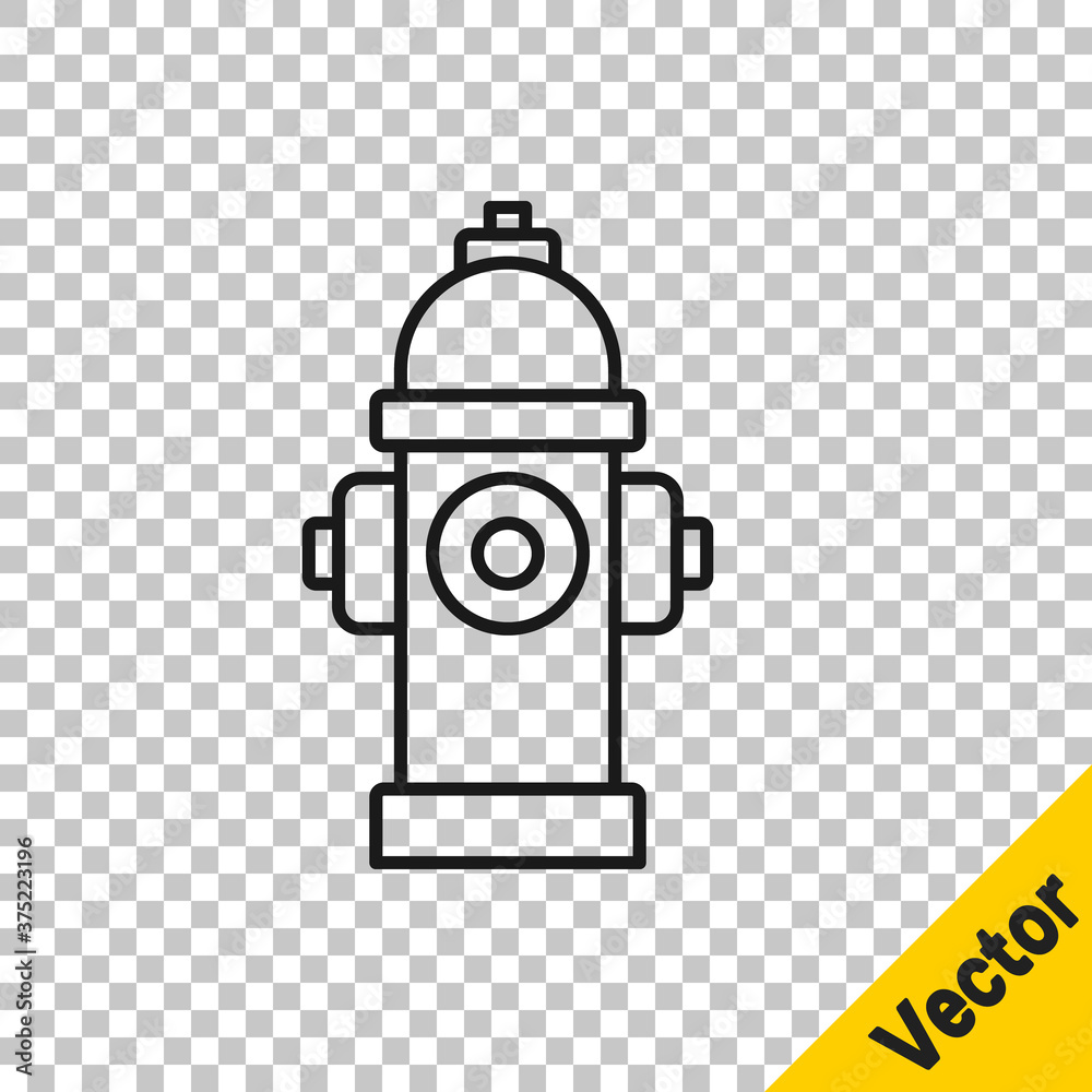 Black line Fire hydrant icon isolated on transparent background. Vector.