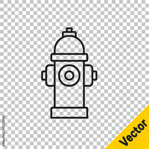 Black line Fire hydrant icon isolated on transparent background. Vector.