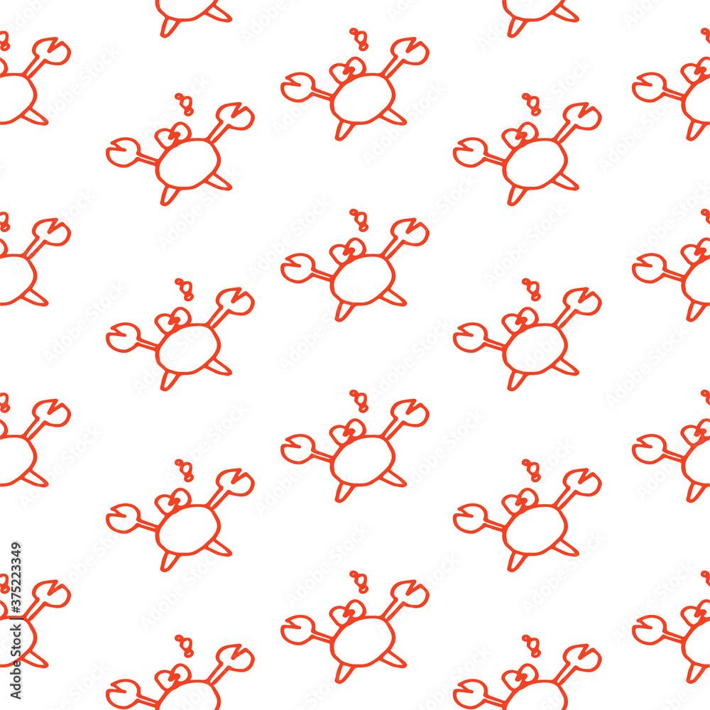Seamless pattern with cartoon crab isolated on white background. hand ...