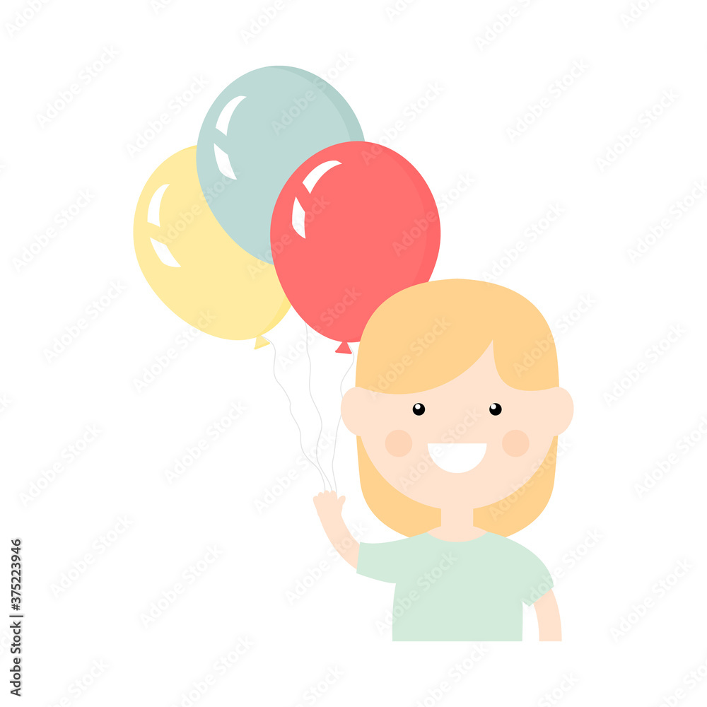Little cute girl holding colorful balloons. Happy girl celebrate event vector illustration isolated on white Little cute girl holding colorful balloons. Happy girl celebrate event vector illustration isolated on white