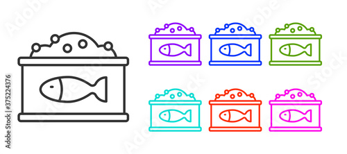 Black line Tin can with caviar icon isolated on white background. Set icons colorful. Vector.