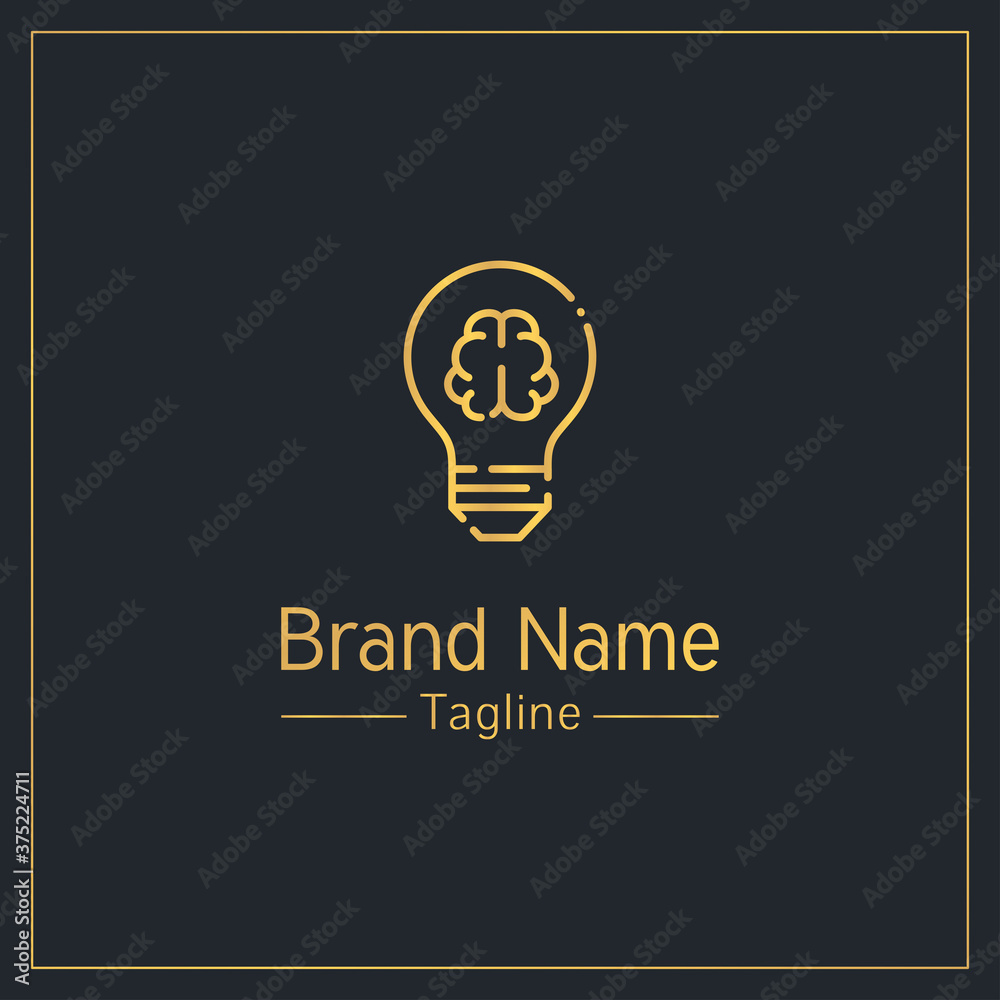 Brain and light bulb modern golden logo design template Brain and light bulb modern golden logo design template