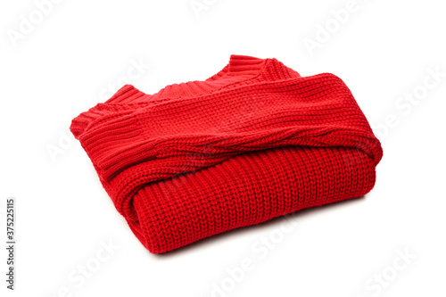 Red knitted sweater isolated on white background