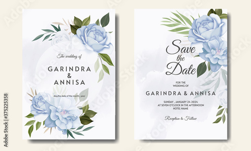  Beautiful floral frame wedding invitation card template Premium Vector