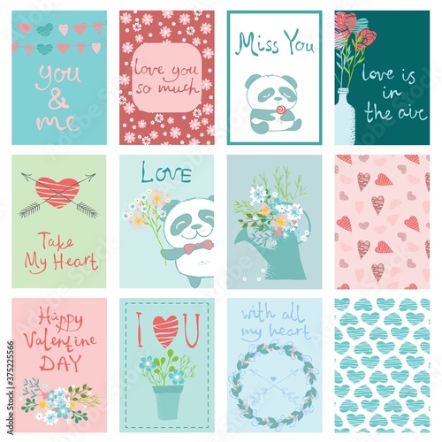 Valentine's Day Greeting Card and tags with hand drawn Love lettering.