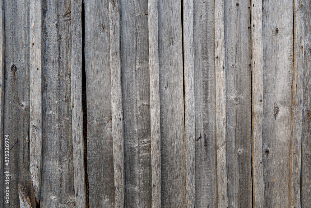 Fototapeta premium Old wooden rural barn wall. Grey wooden boards.