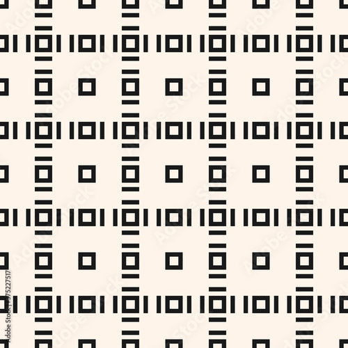 Vector geometric seamless pattern with small squares, square grid, lines, tiles. Abstract black and white texture. Simple monochrome geometrical background. Modern repeat design for decor, wallpaper