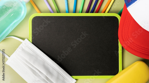 Empty blackboard background. Back to school with covid-19.
