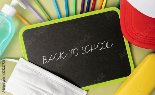 Back to school. Health supplies to prevent covid-19.