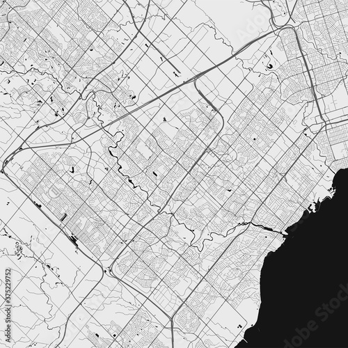 Urban city map of Mississauga. Vector poster. Grayscale street map.