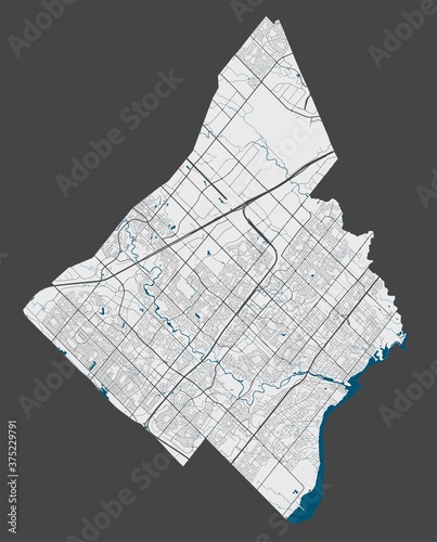Detailed map of Mississauga city, Cityscape. Royalty free vector illustration.