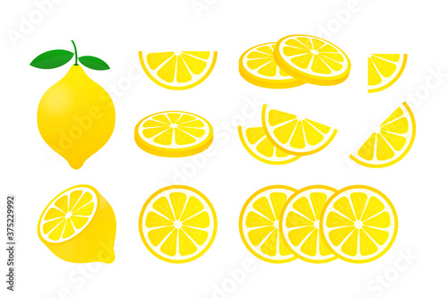 Set Lemon. Yellow lemon vector illustration isolated on white background.