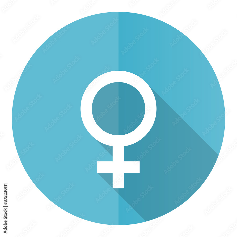 Female vector icon, flat design blue round web button isolated on white background Female vector icon, flat design blue round web button isolated on white background