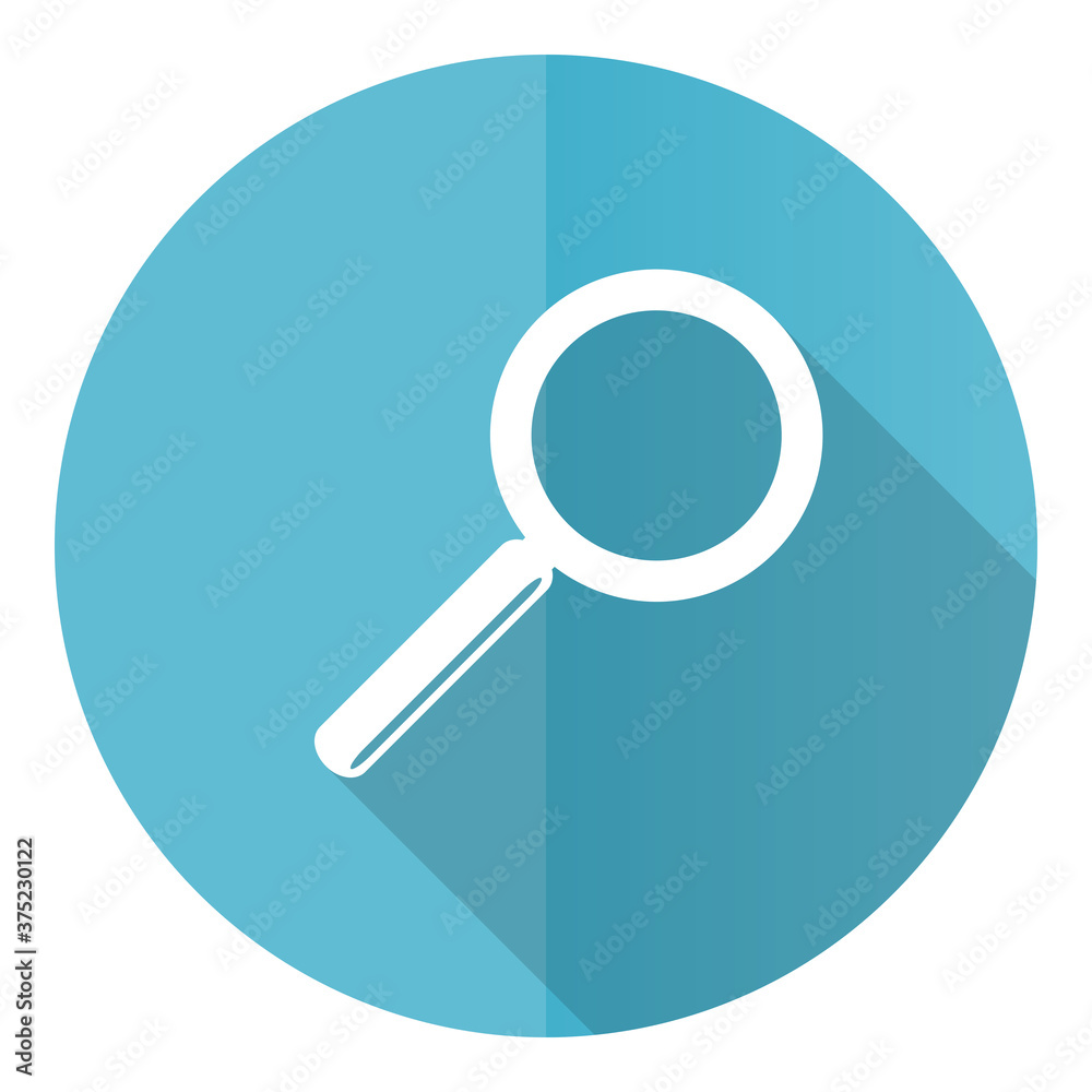 Search vector icon, flat design blue round web button isolated on white background Search vector icon, flat design blue round web button isolated on white background
