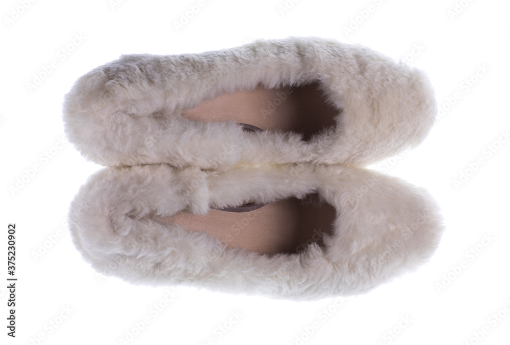 womens fur high-heeled shoes isolated on white background womens fur high-heeled shoes isolated on white background