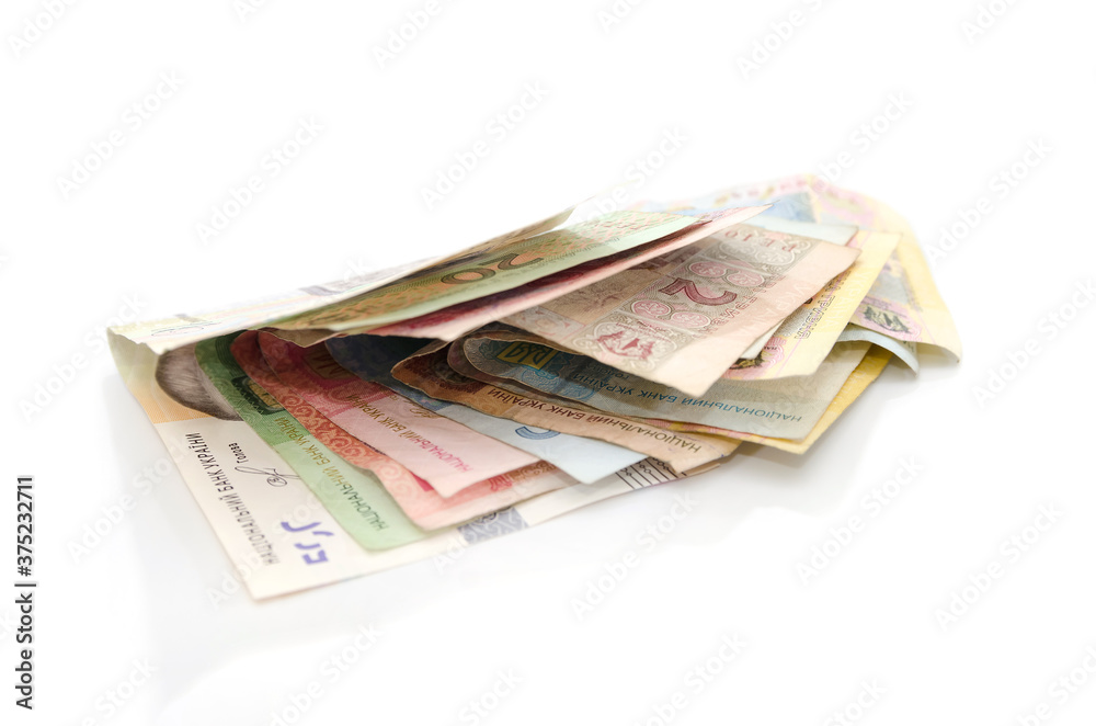 Fototapeta premium different ukrainian hryvnias isolated on white.