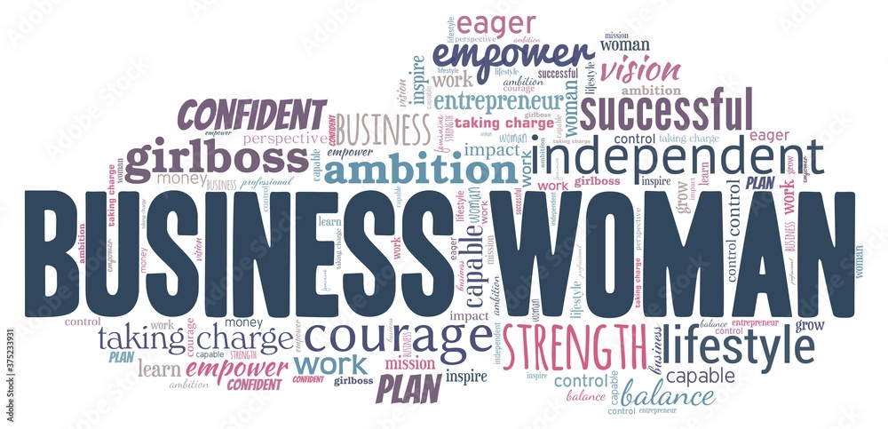 Obraz premium Businesswoman vector illustration word cloud isolated on a white background.