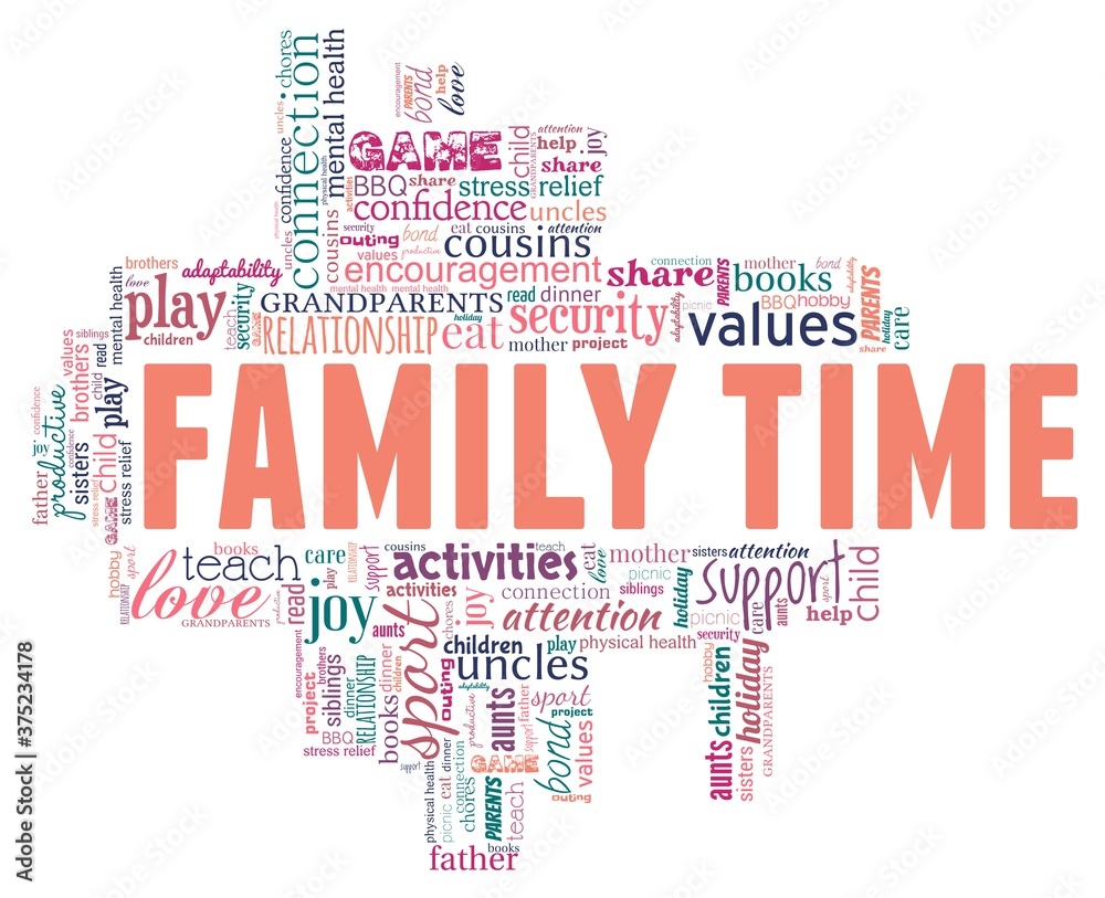 Family time vector illustration word cloud isolated on a white background. Family time vector illustration word cloud isolated on a white background.