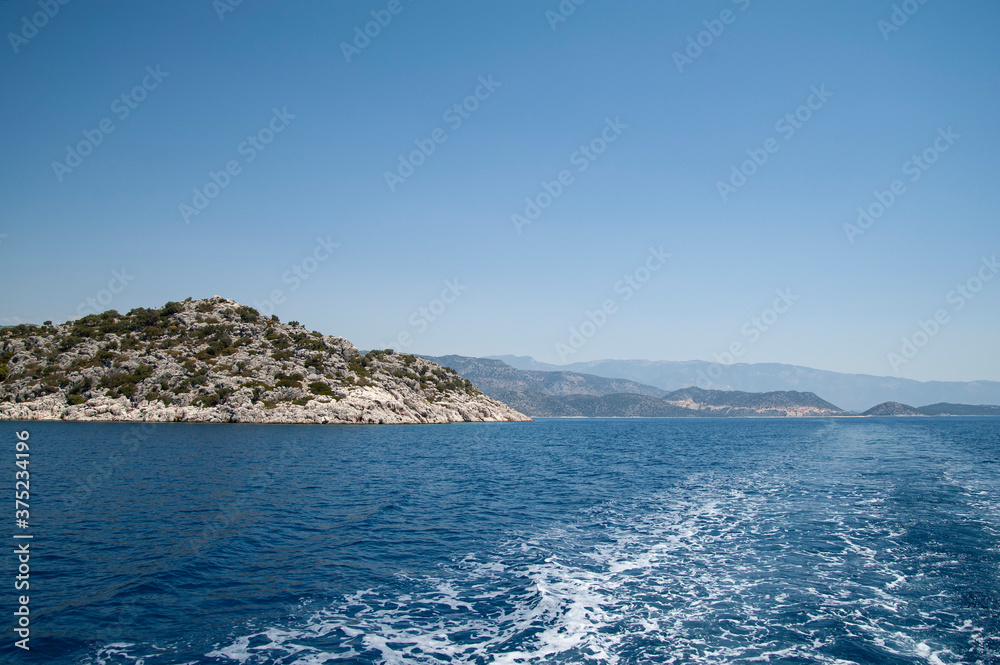 Trail from a boat or yacht on the beautiful sea