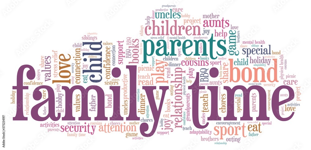 Family time vector illustration word cloud isolated on a white background. Family time vector illustration word cloud isolated on a white background.