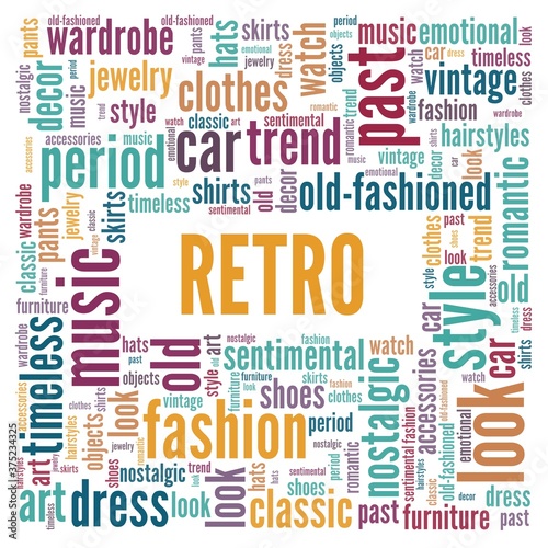 Retro vector illustration word cloud isolated on a white background.