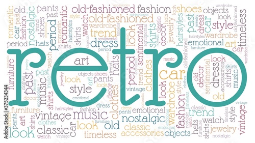 Retro vector illustration word cloud isolated on a white background.