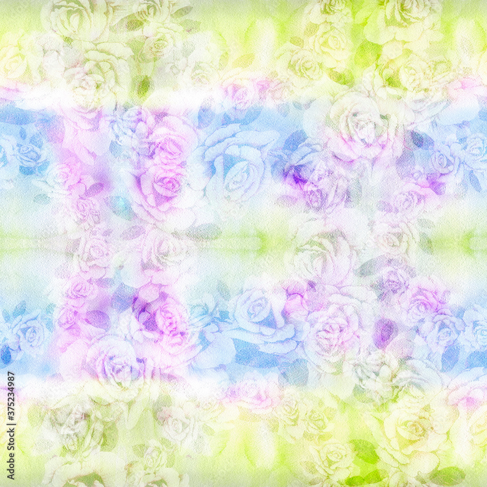 Obraz premium Seamless pattern. Roses - flowers and leaves. Watercolor background image - decorative composition. Use printed materials, signs, items, websites, maps, posters, postcards, packaging.