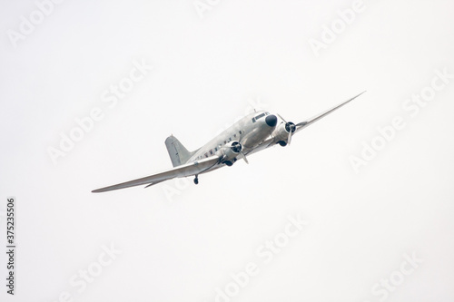 Historical military aircraft of world war 2 in the white sky
