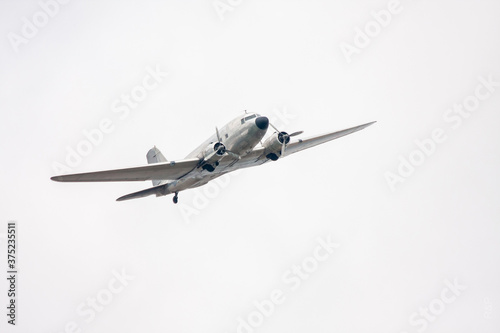 Historical military aircraft of world war 2 in the white sky