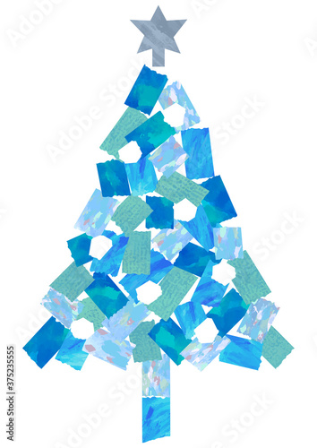 コラージュで作ったクリスマスツリーのイラスト
