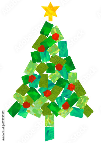 コラージュで作ったクリスマスツリーのイラスト