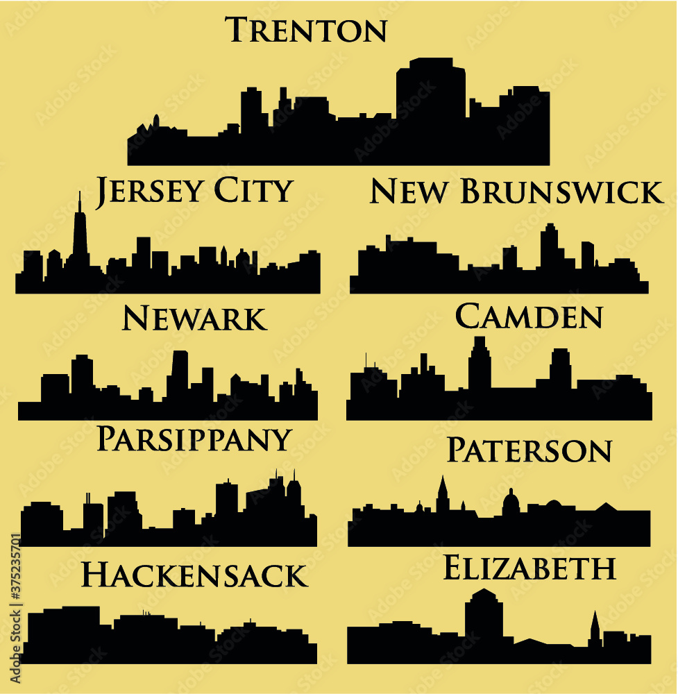 Set of 9 city in New Jersey ( Jersey City, New Brunswick, Newark, Parsippany, Trenton, Paterson, Hackensack, Camden, Elizabeth )