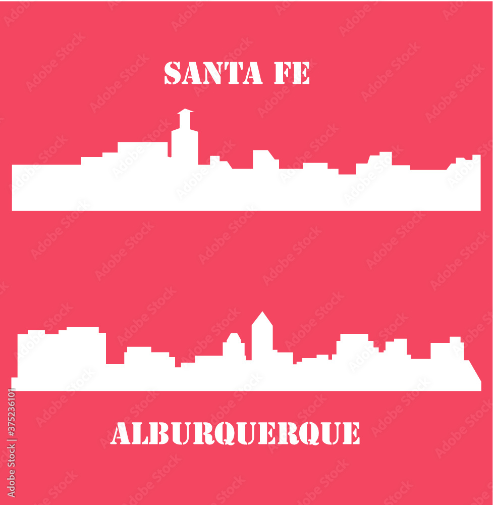Set of 2 cities silhouette in New Mexico ( Santa Fe, Albuquerque )