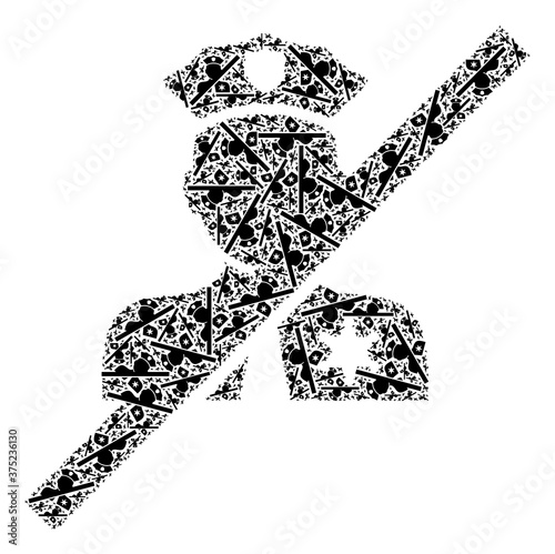 Recursive composition blacklisted police. Raster mosaic is organized with recursive blacklisted police elements. Flat raster design on a white background.