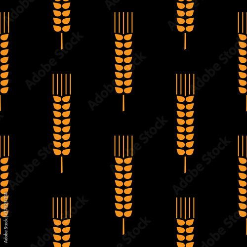 Seamless wheat ear pattern. Golden ears on black background