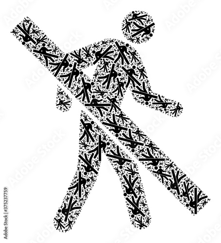 Recursion mosaic forbidden walking man. Raster mosaic is designed with randomized forbidden walking man items. Flat raster design on a white background.