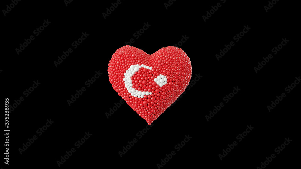Turkey National Day. October 29. Heart shape made out of shiny spheres on black background. Turkey National Day. October 29. Heart shape made out of shiny spheres on black background.